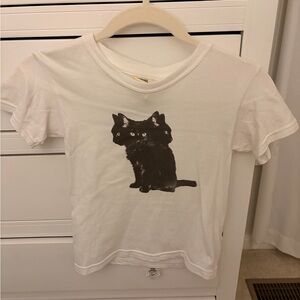 Black Cat Print White T-Shirt
